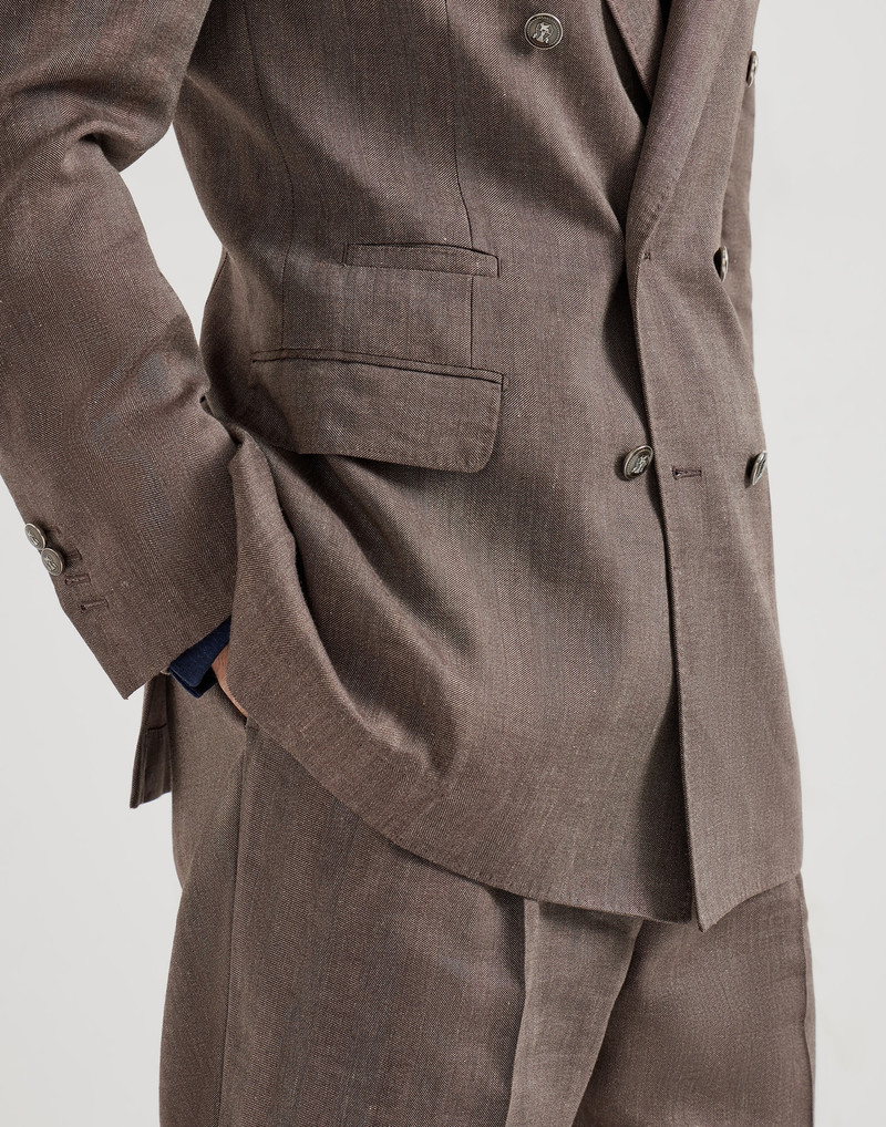 Linen and virgin wool chevron one-and-a-half breasted Tailor blazer with metal buttons 4