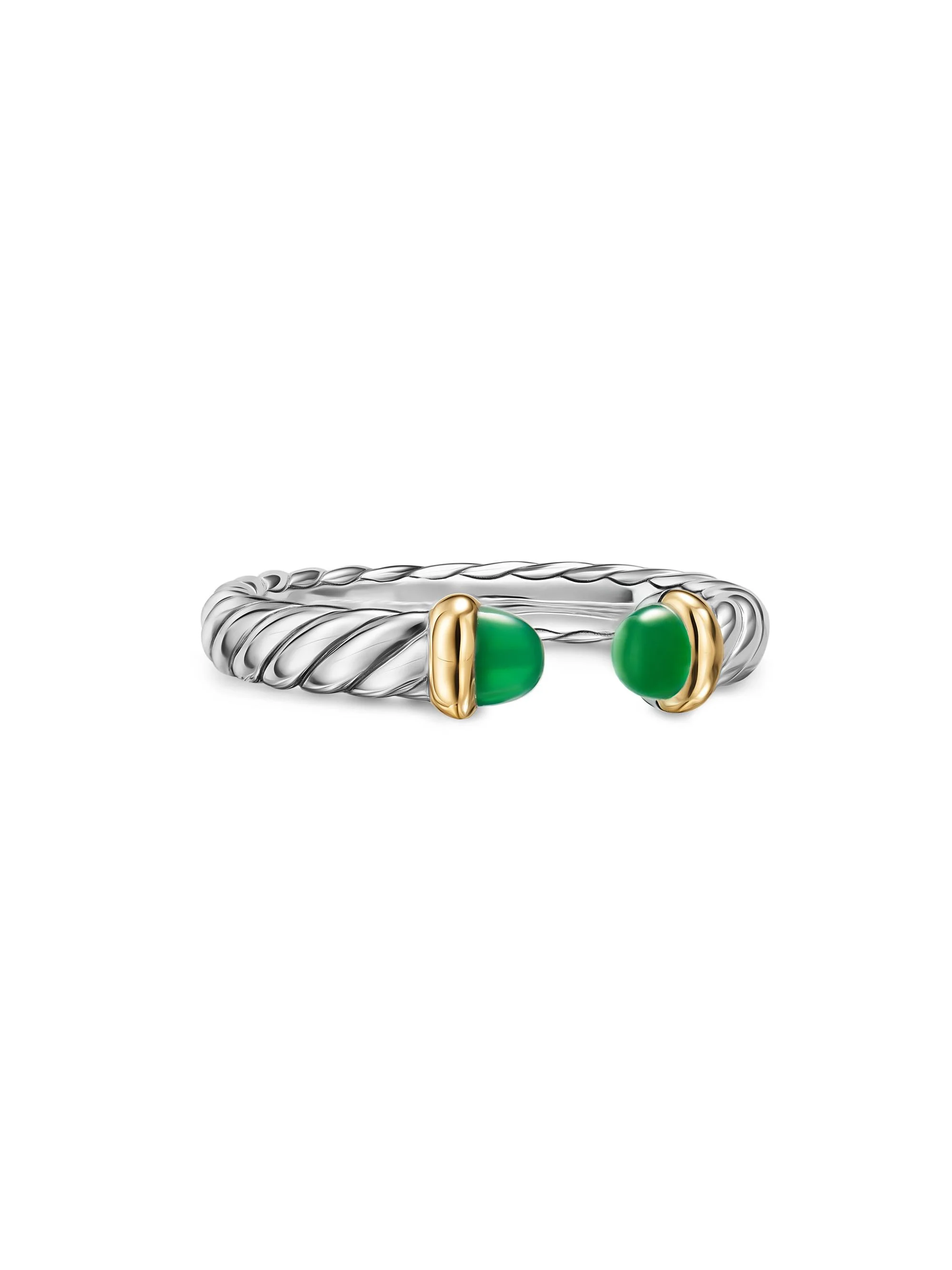 Women's Petite Cable Open Ring in Sterling Silver - Green Onyx - 1