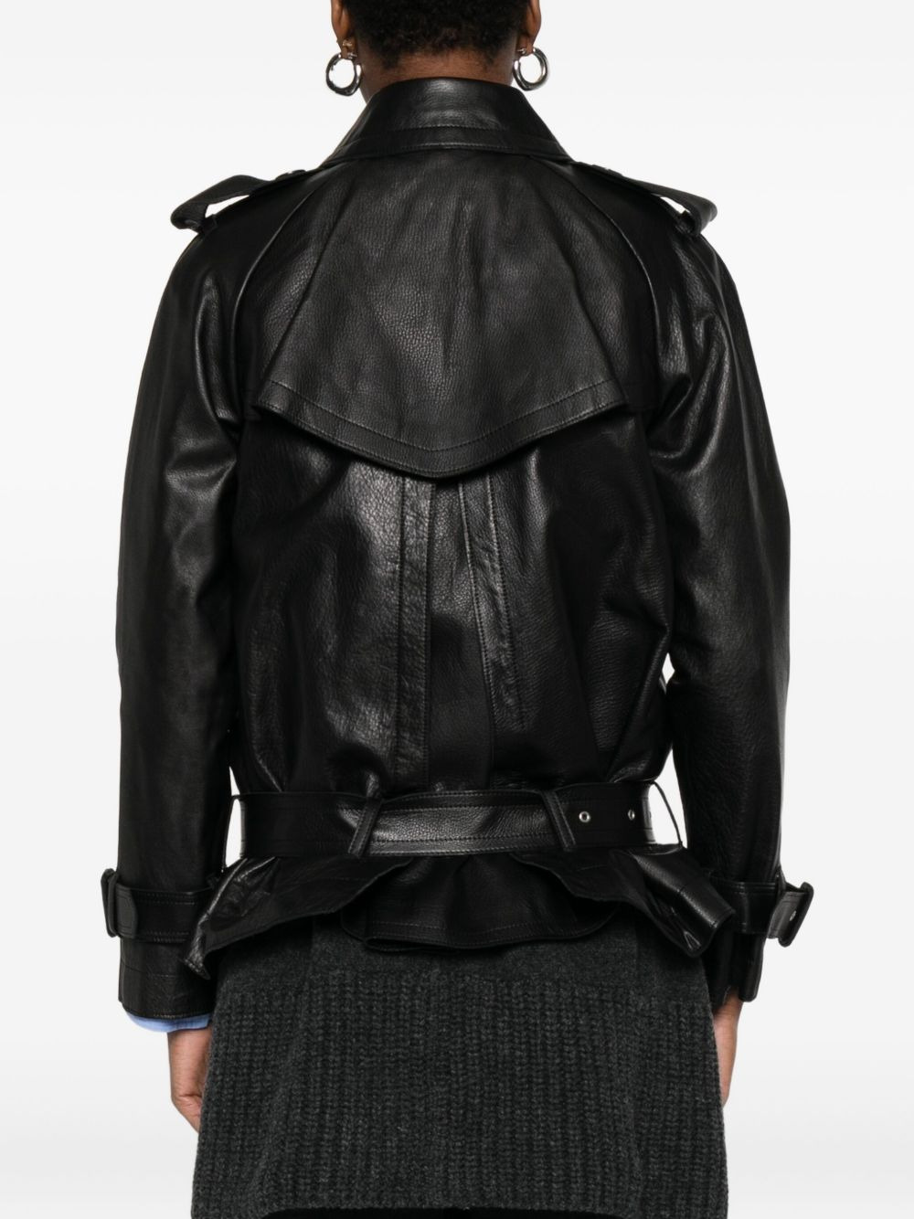 double-breasted leather jacket - 4