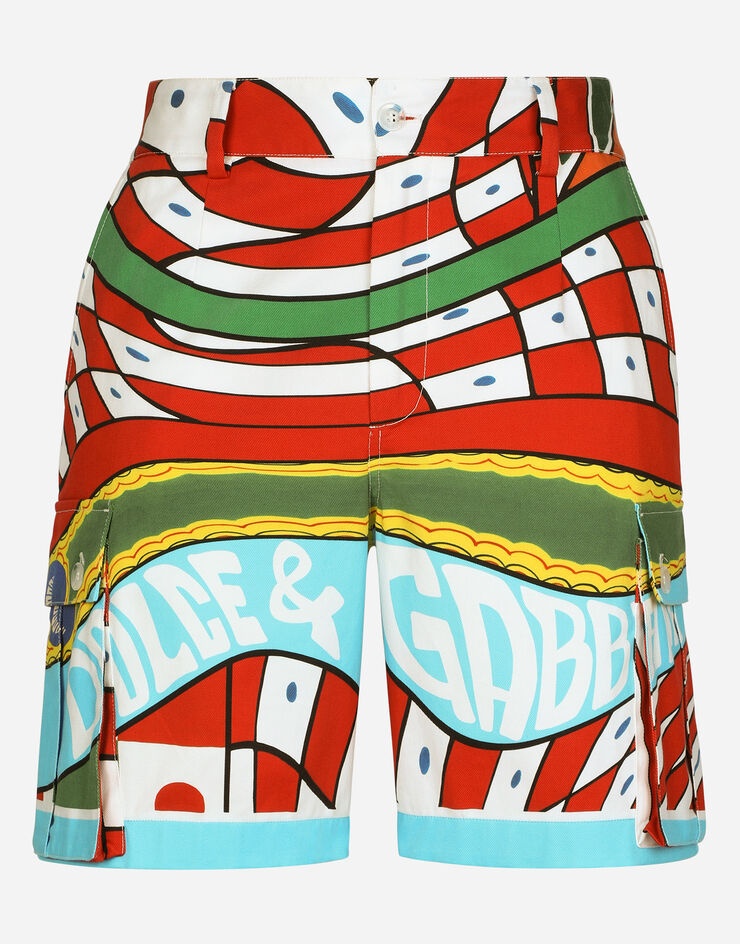 Carretto-print stretch drill cargo shorts - 1