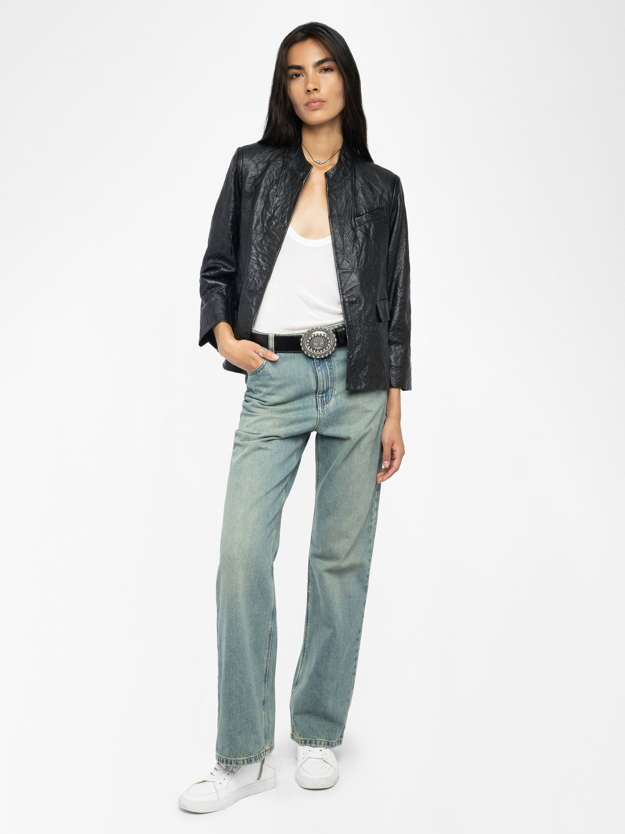 Veryn Crinkled Leather Blazer - 4