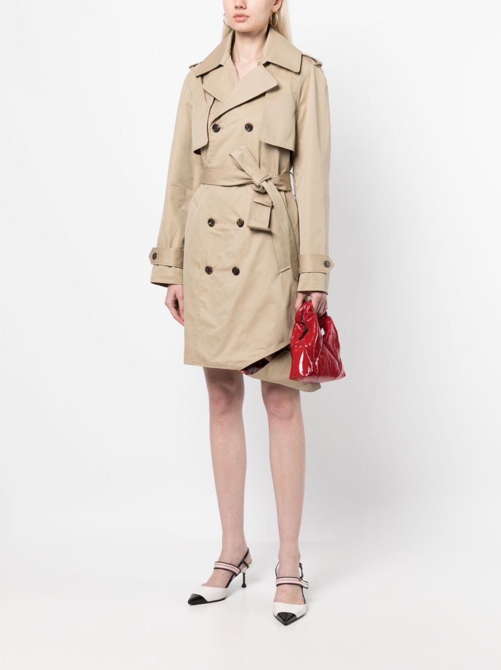 belted-waist above-knee trench coat - 2