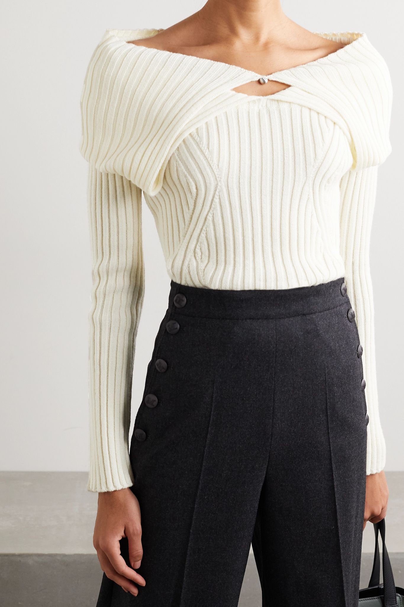 Cape-effect ribbed wool sweater  - 5