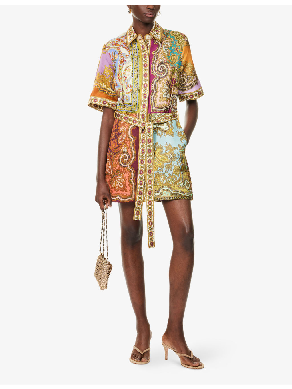 Clemenza Paisley Flax-Blend Mini Dress - 2