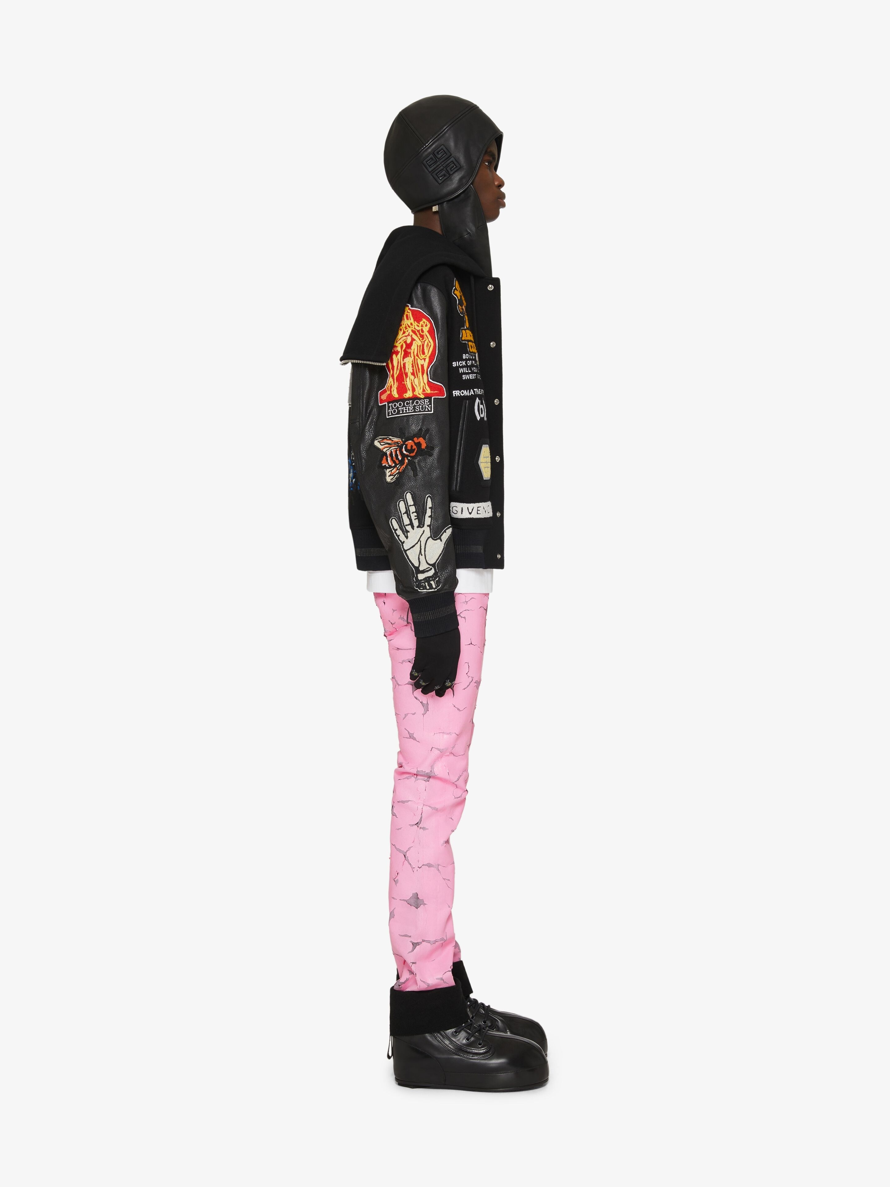 HOODED BOMBER JACKET IN WOOL AND LEATHER - 3