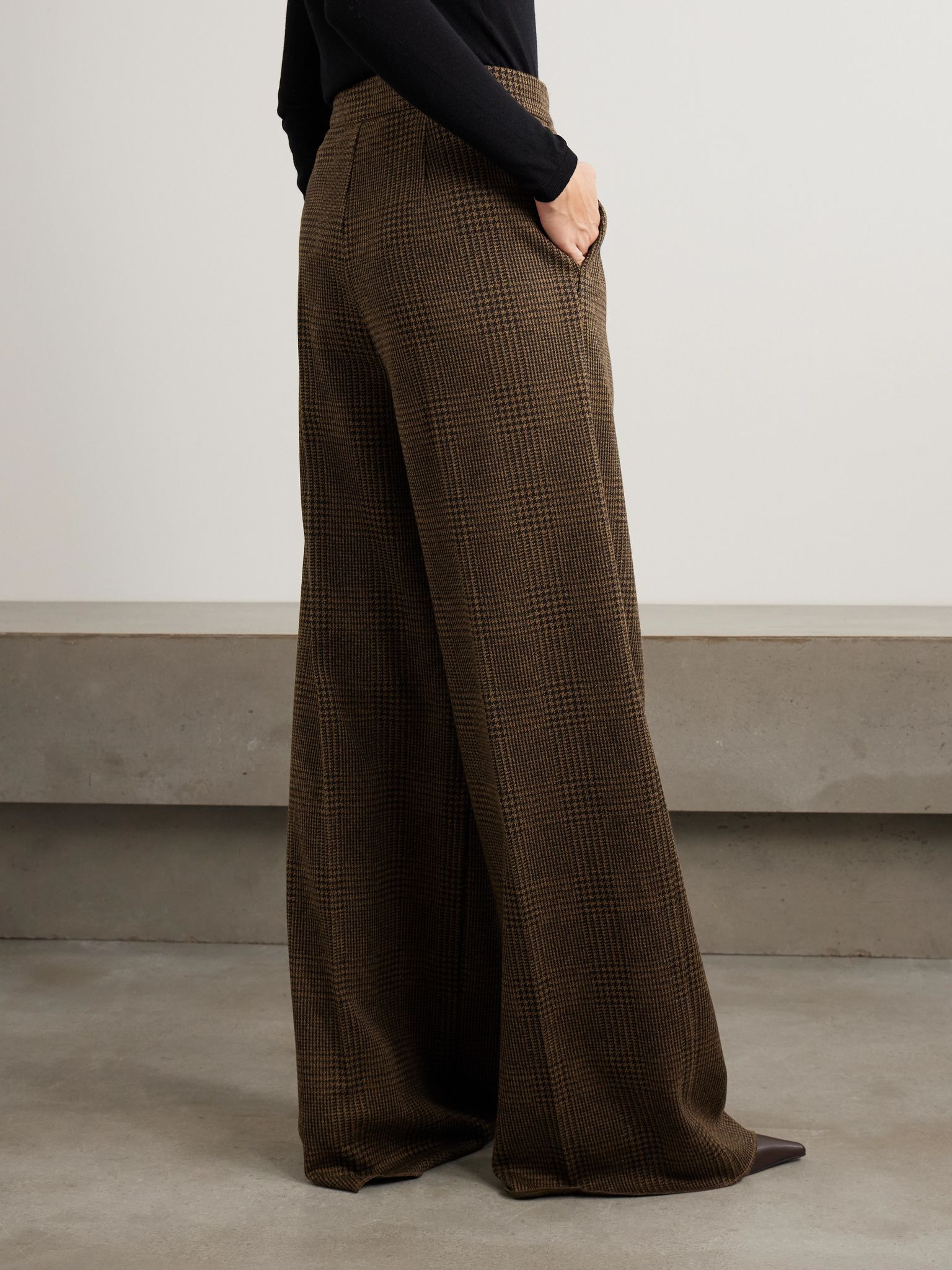 Ponza houndstooth cotton-blend wide-leg pants Brown - 3