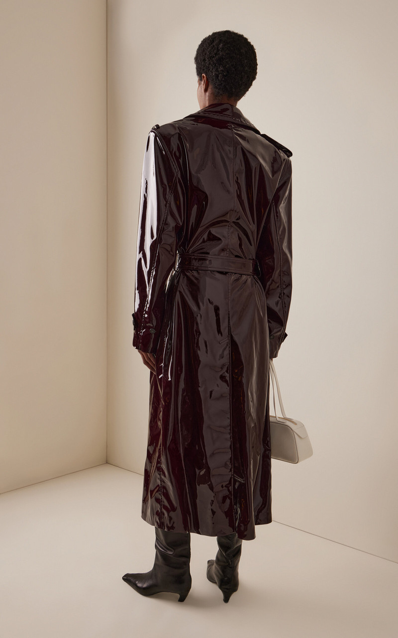 Patent Vegan Leather Trench Coat burgundy 4
