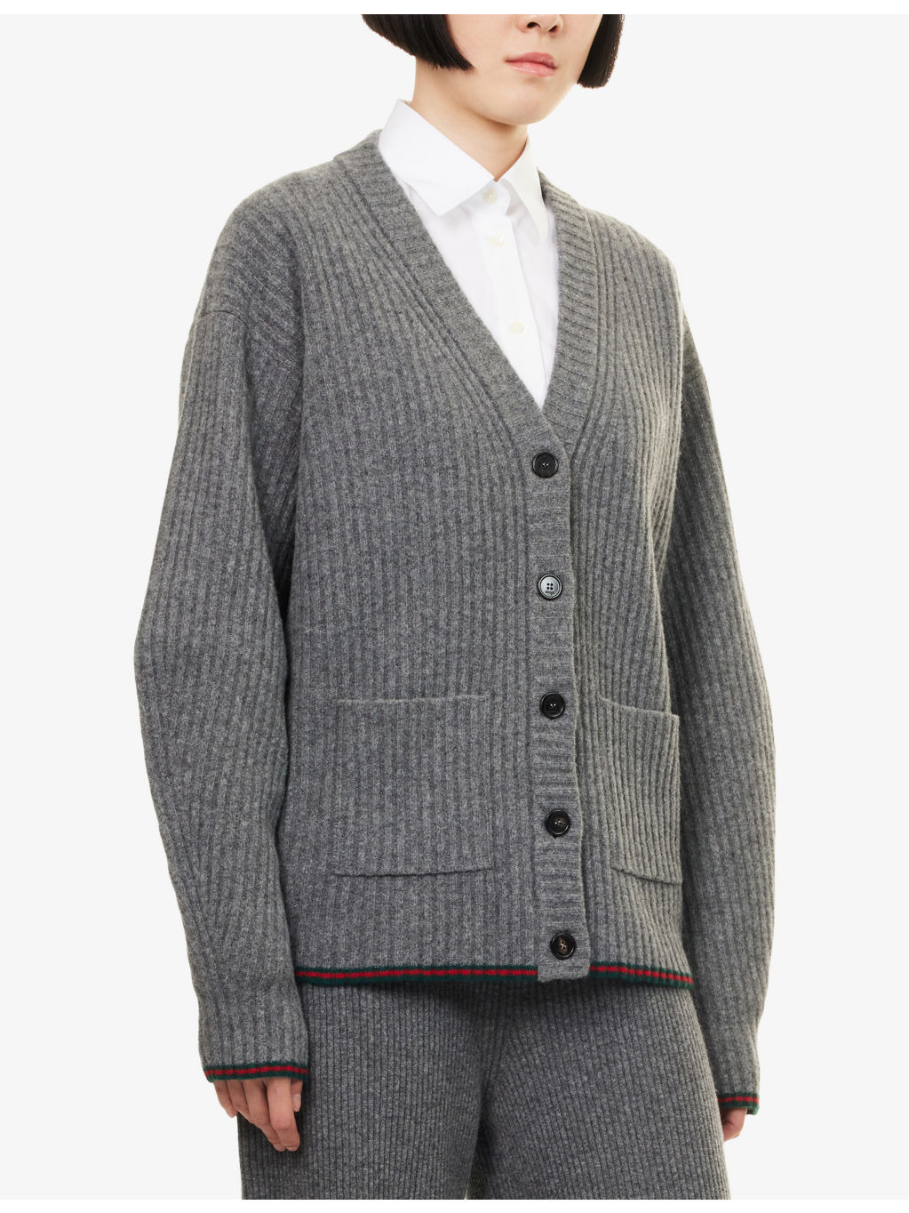 Oversized Rib Wool Knitted Cardigan - 3