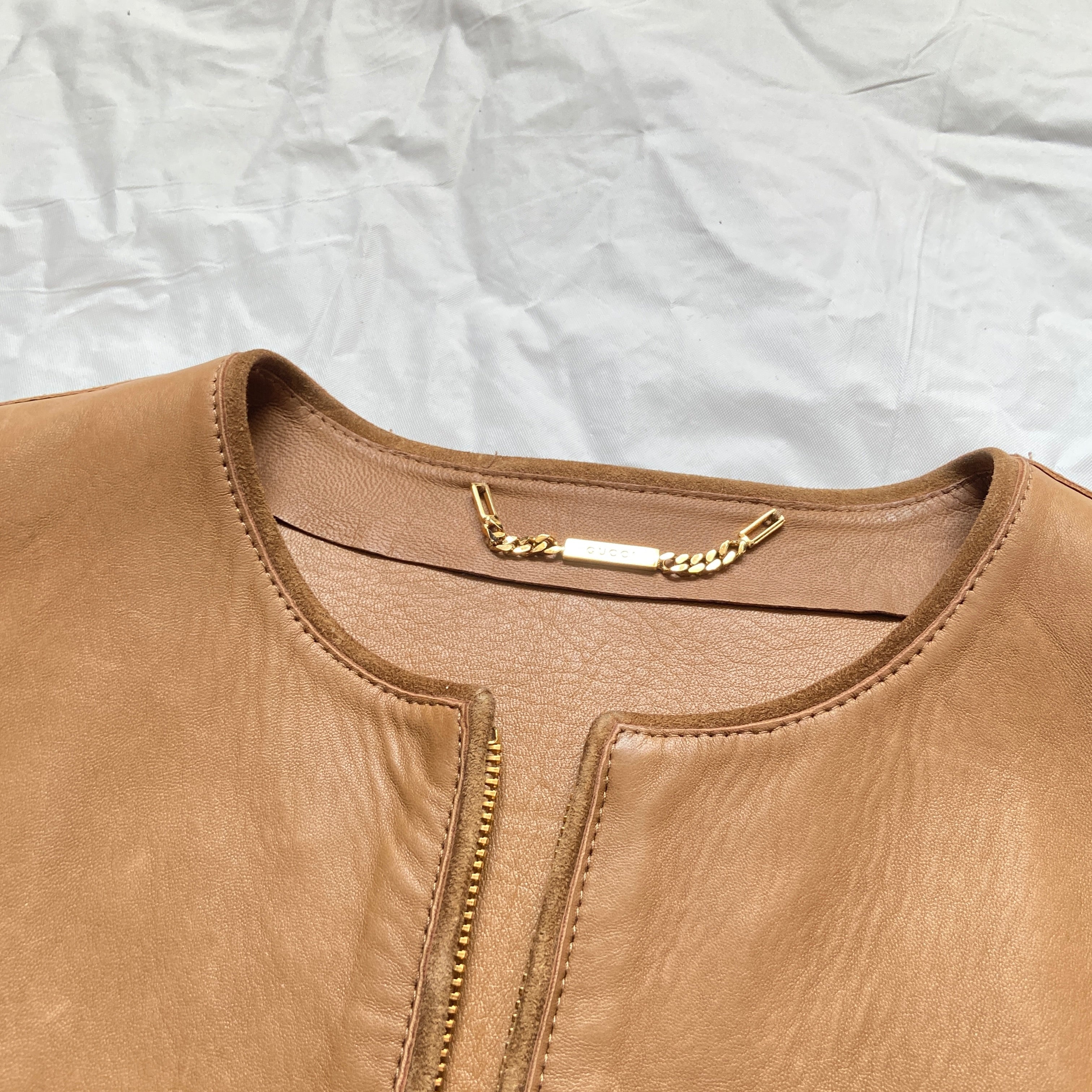 Gucci fall 2001 Tom Ford beige gold zip leather jacket - 12