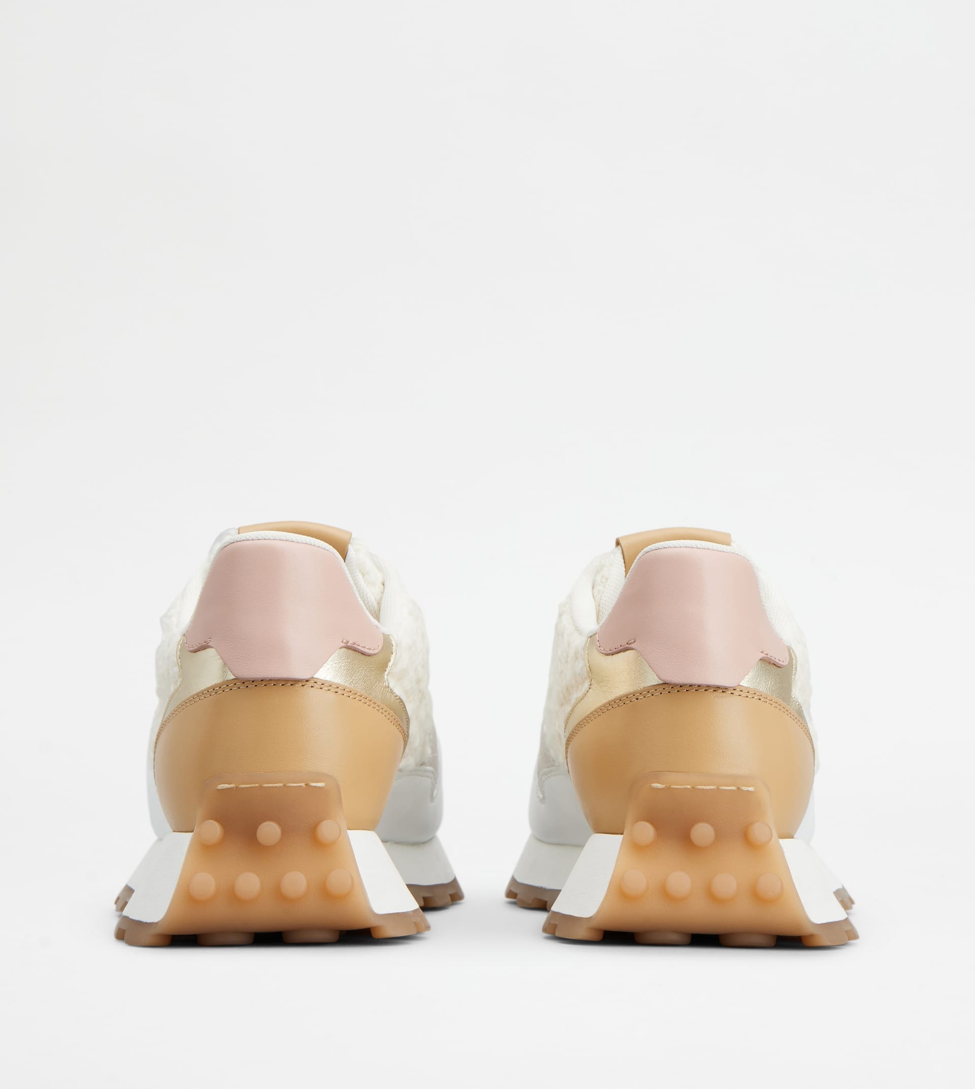SNEAKERS IN LEATHER AND BOUCLÉ FABRIC - BEIGE, WHITE, PINK - 2