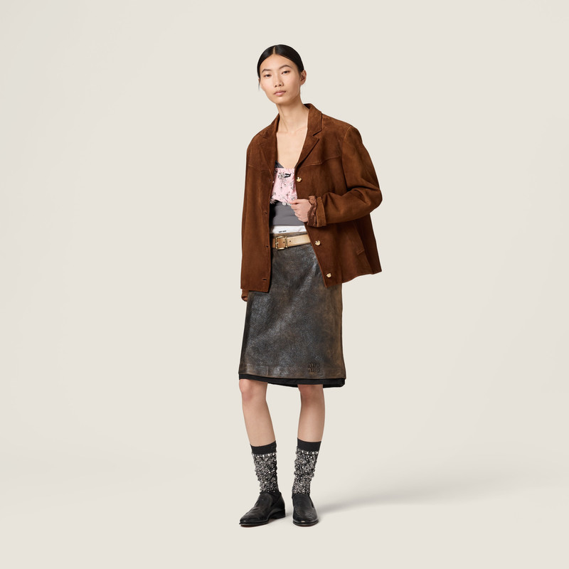 Miu Miu Waxed suede leather blouson jacket outlook