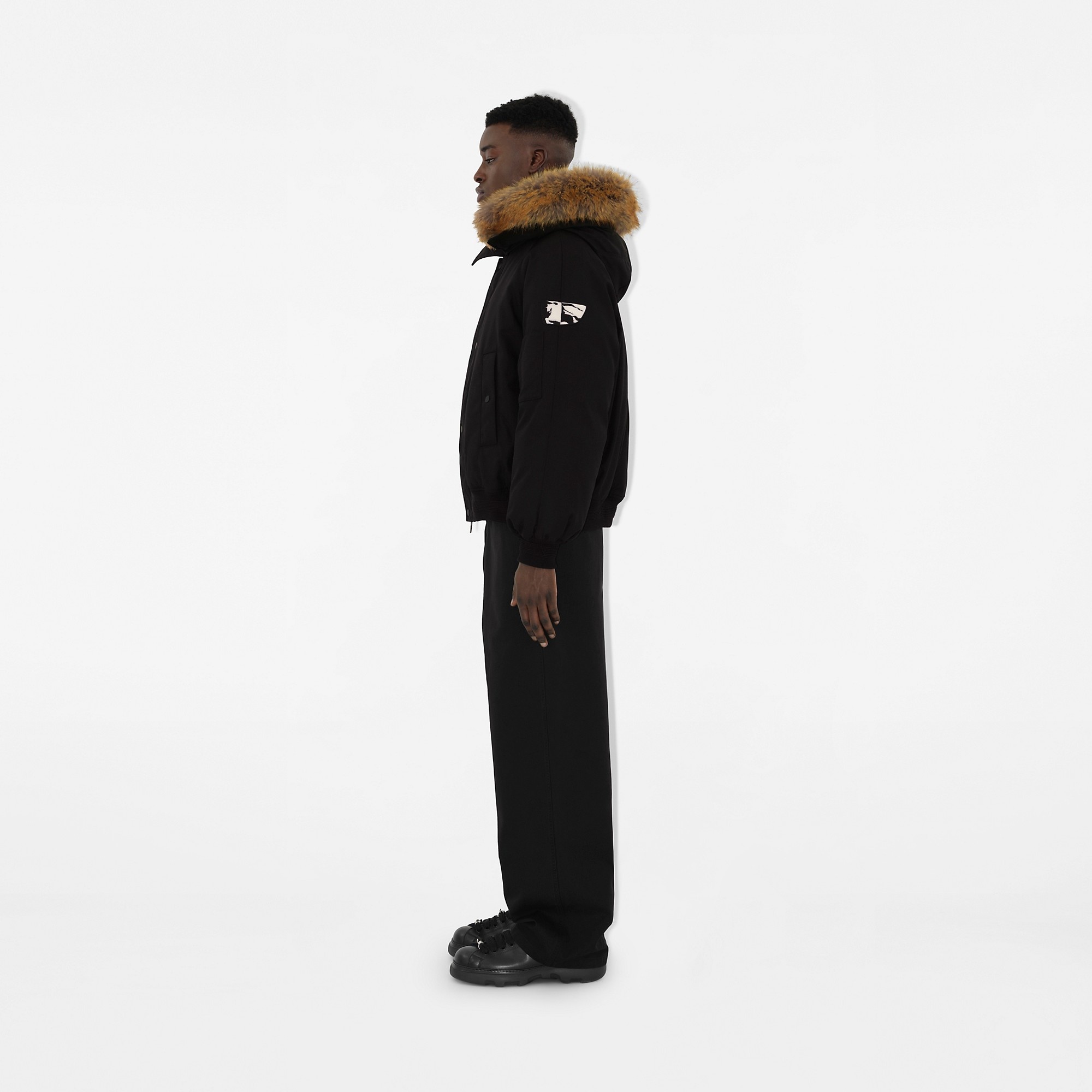 Faux Fur Trim Nylon Bomber Jacket - 5