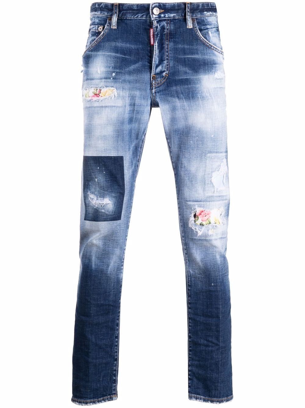 mid-rise distressed skinny jeans - 1