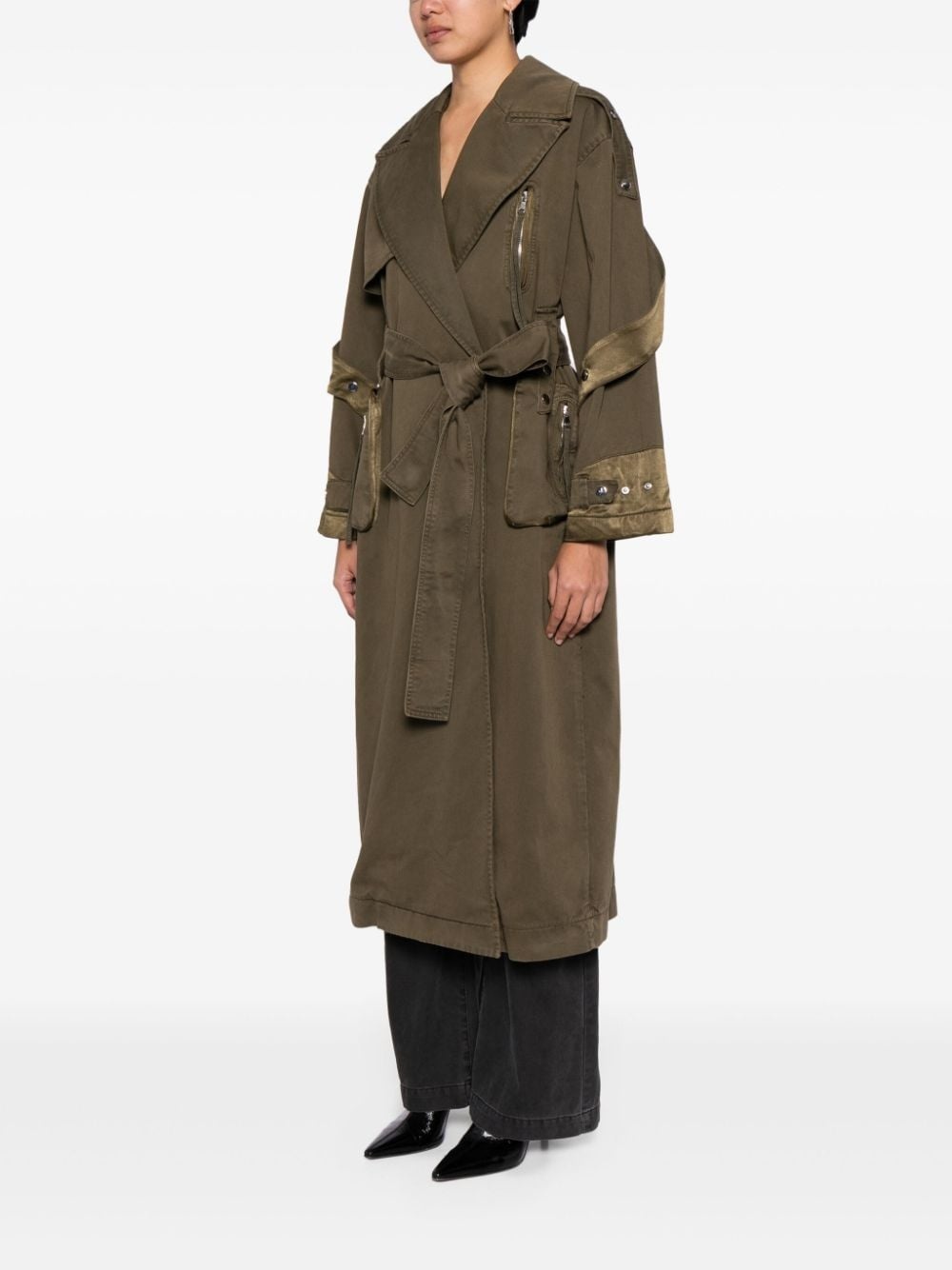 panelled belted cotton trench coat - 3