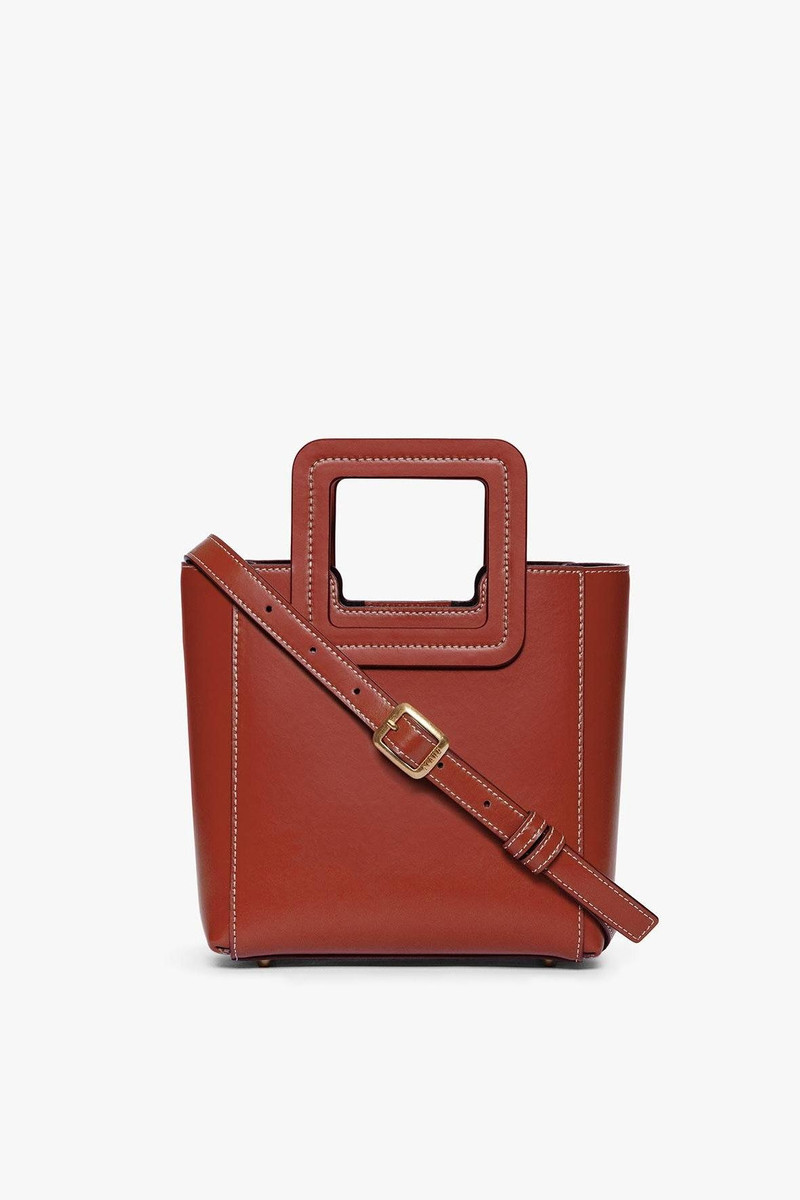 STAUD MINI SHIRLEY LEATHER BAG | COGNAC 1