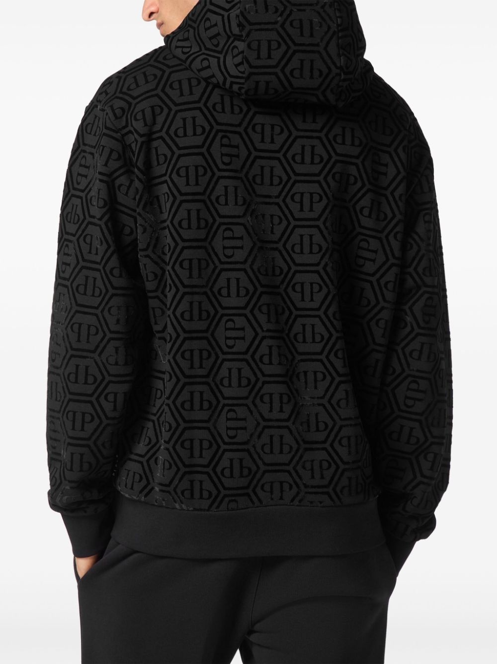 logo-flocked long-sleeve hoodie - 3
