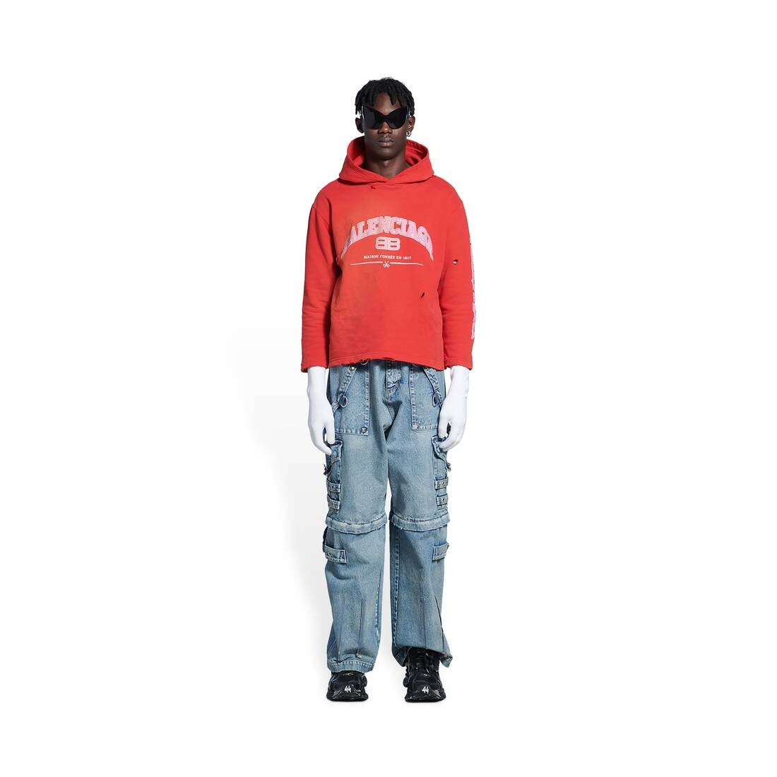 Women's Maison Balenciaga Cropped Hoodie in Red - 1