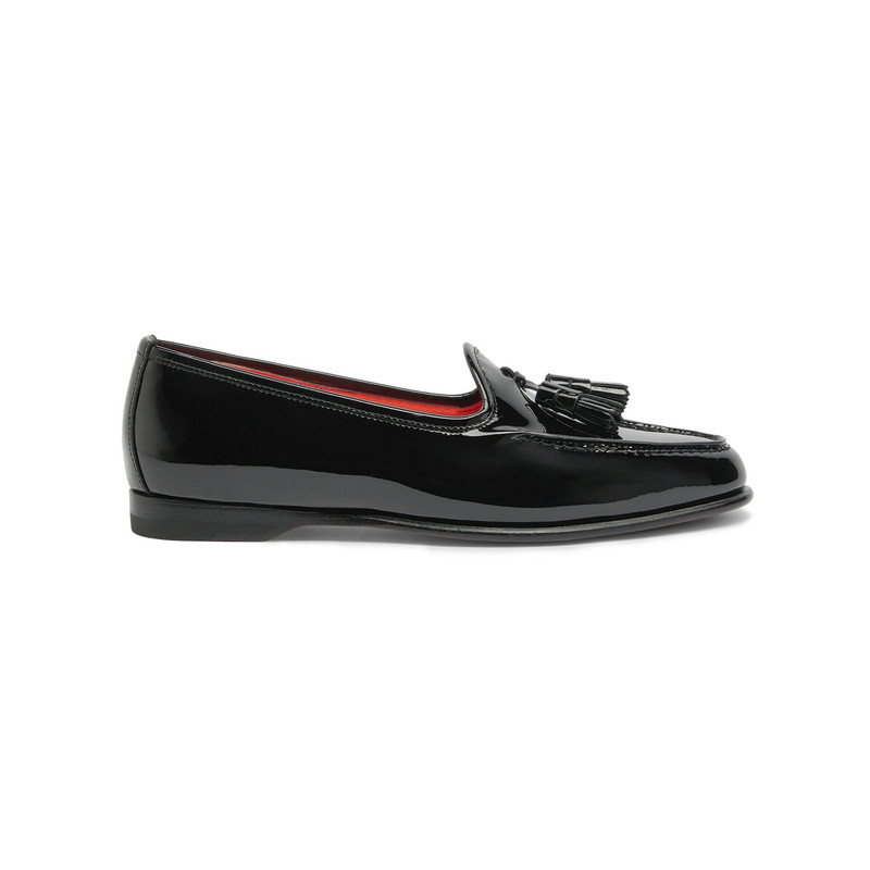 Women’s black patent leather Andrea tassel loafer 1
