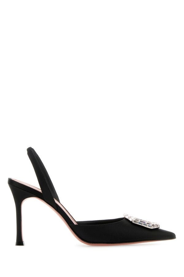 Black satin Camelia pumps - 1