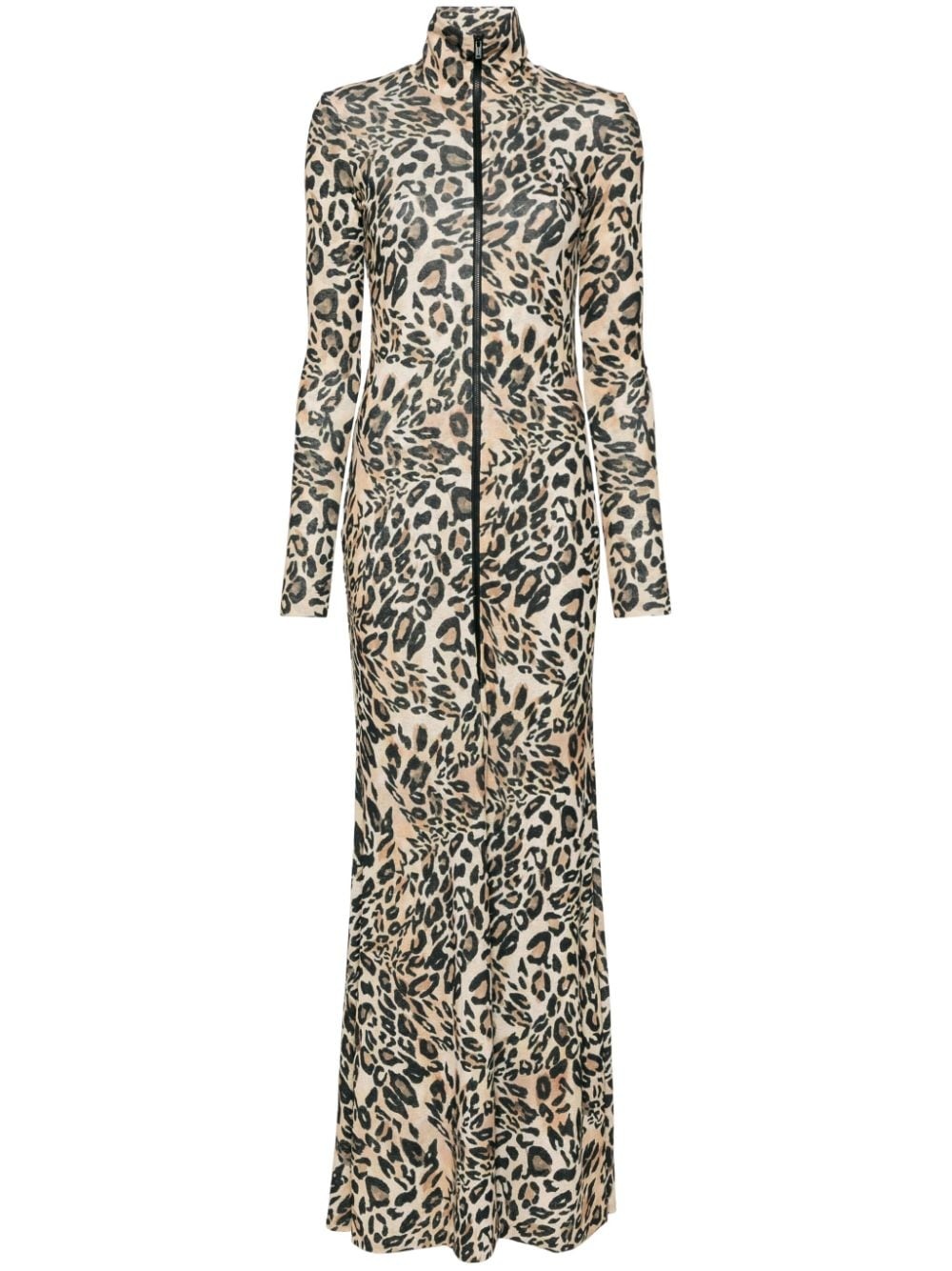 leopard-print zip-up maxi dress - 1