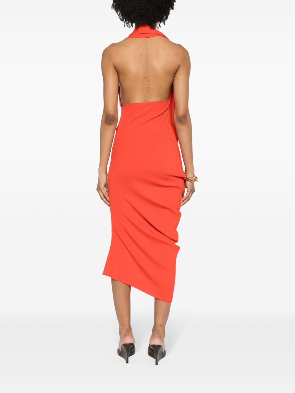 halterneck asymmetric midi dress - 4