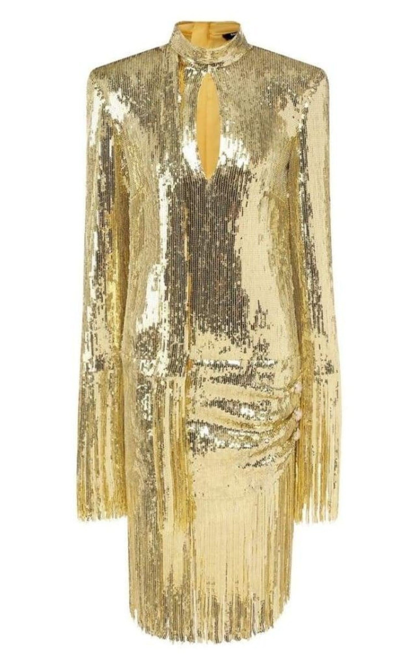 Fringed Gold Sequined Midi Dress - 1