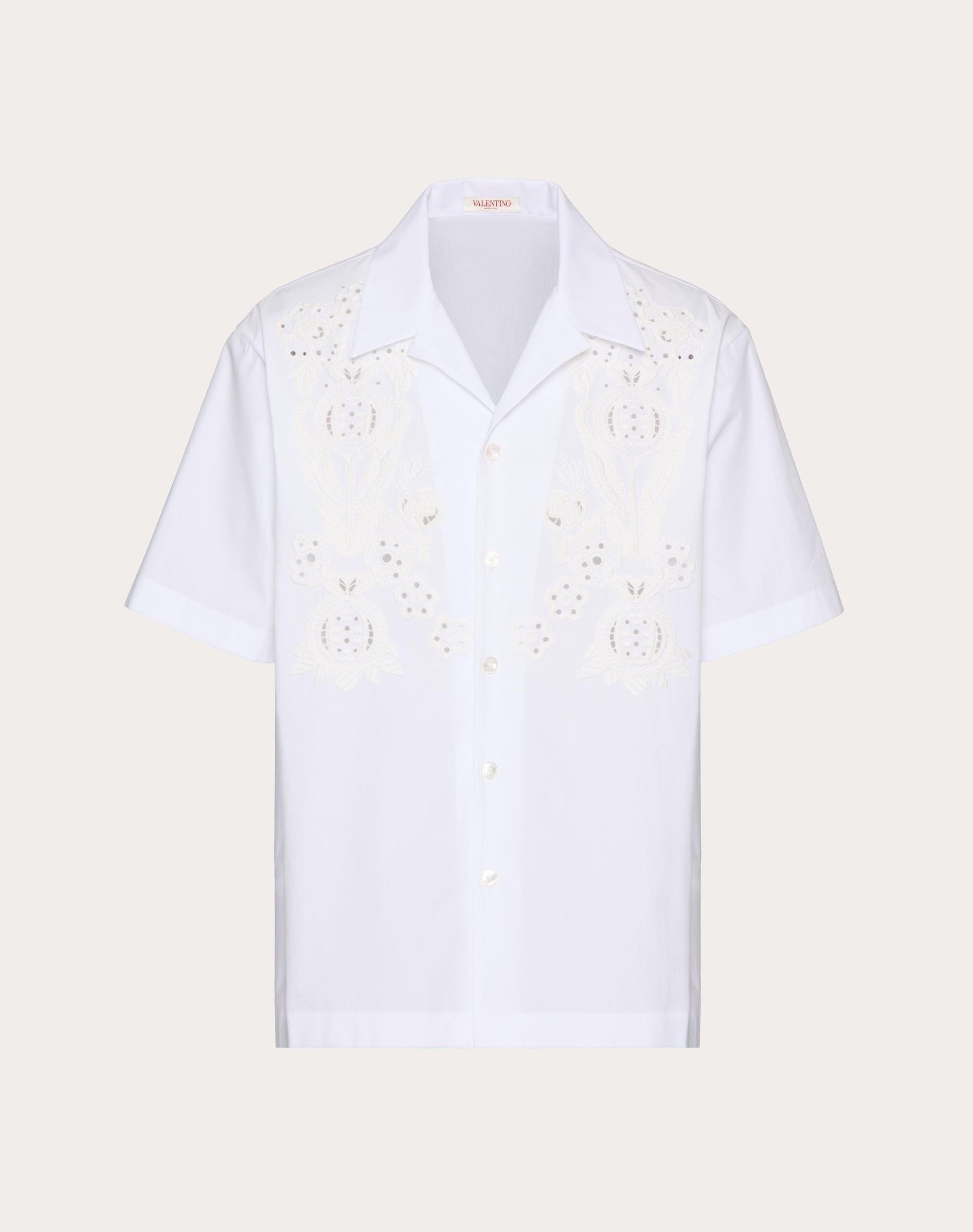 BOWLING SHIRT IN COTTON POPLIN WITH POMEGRANATE EMBROIDERY - 1