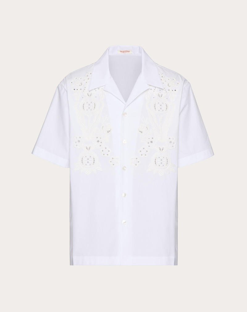 BOWLING SHIRT IN COTTON POPLIN WITH POMEGRANATE EMBROIDERY 1