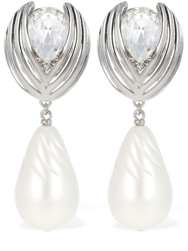 Crystal earrings w/ pearl pendant - 1