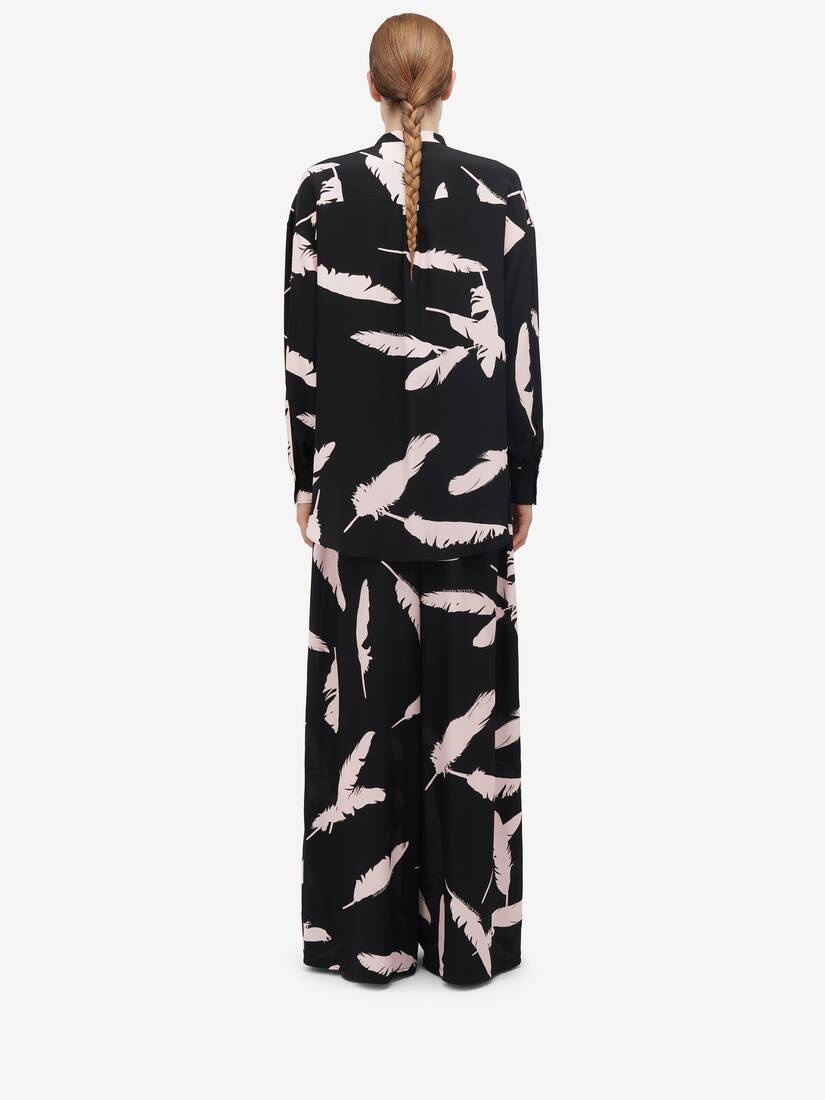 Women's Feather Cocoon Sleeve Shirt in Black/pink - 5