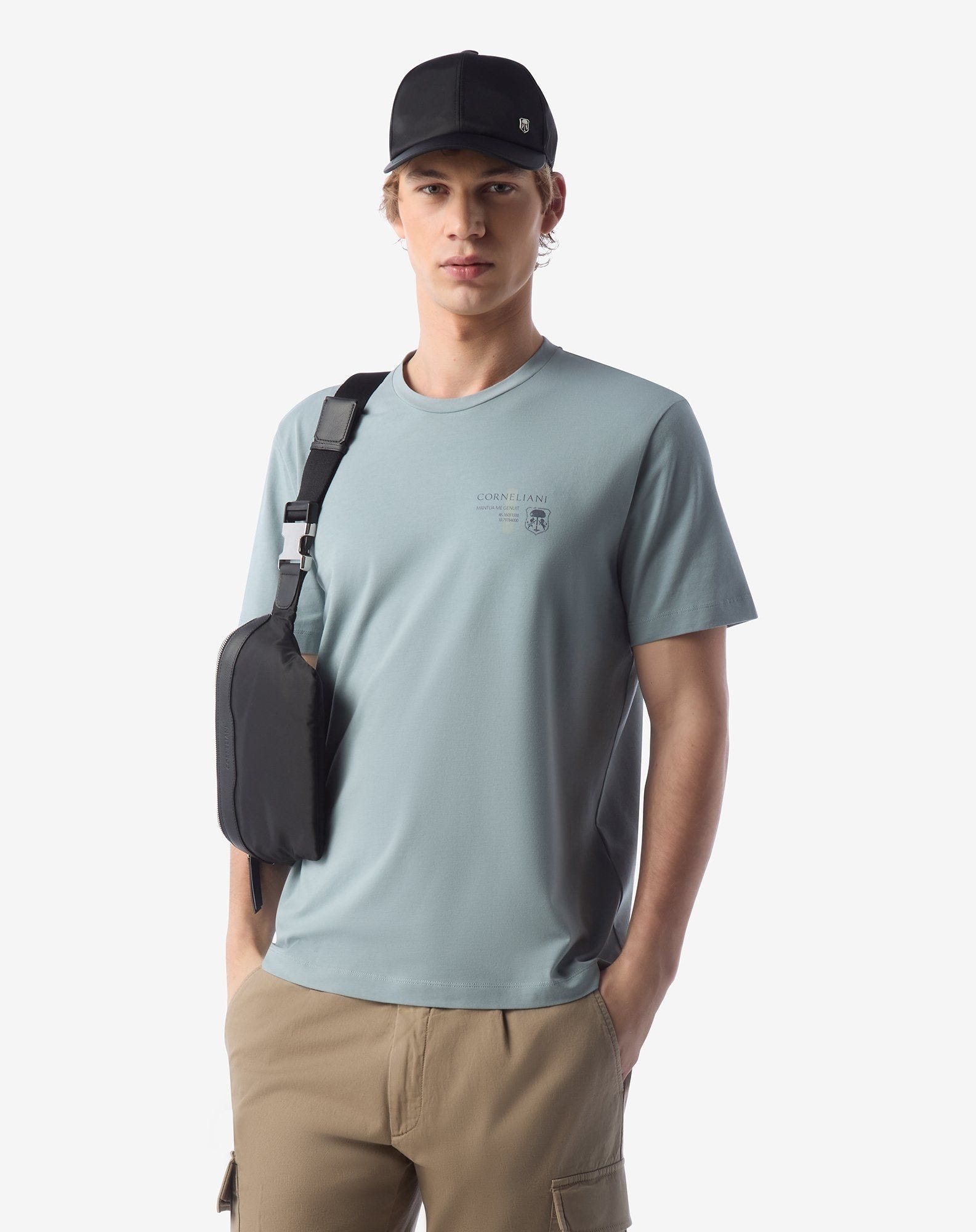 Light blue/pale green stretch jersey crew neck t-shirt - 2