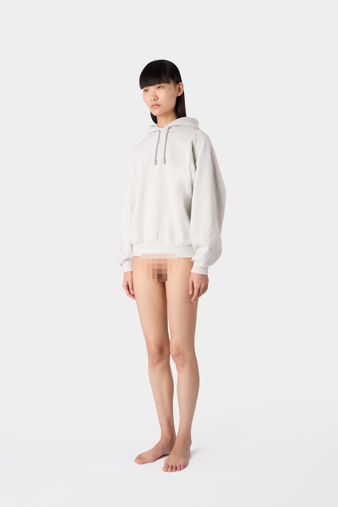 EMBROIDERED EIWS HOODIE / light grey melange - 5