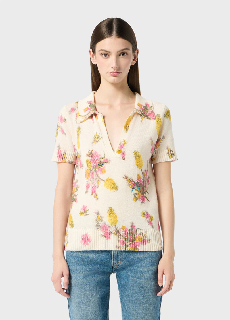 Blumarine PRINTED WOOL POLO-SHIRT WITH EMBROIDERY outlook