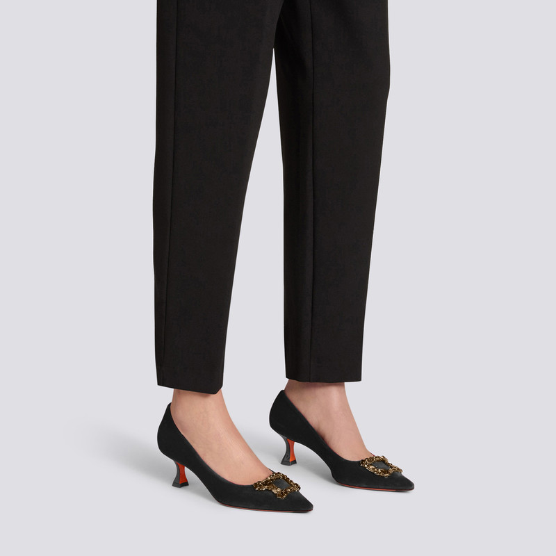 Santoni Women's black velvet mid-heel Santoni Sibille pump outlook