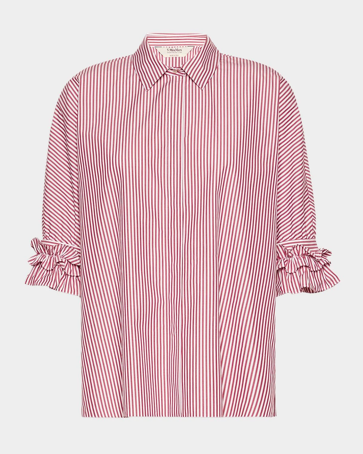Ruffle-Trim Striped Cotton Poplin Shirt - 1