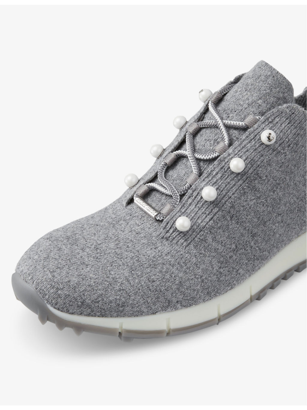 Veles faux pearl-embellished low-top knitted trainers - 5