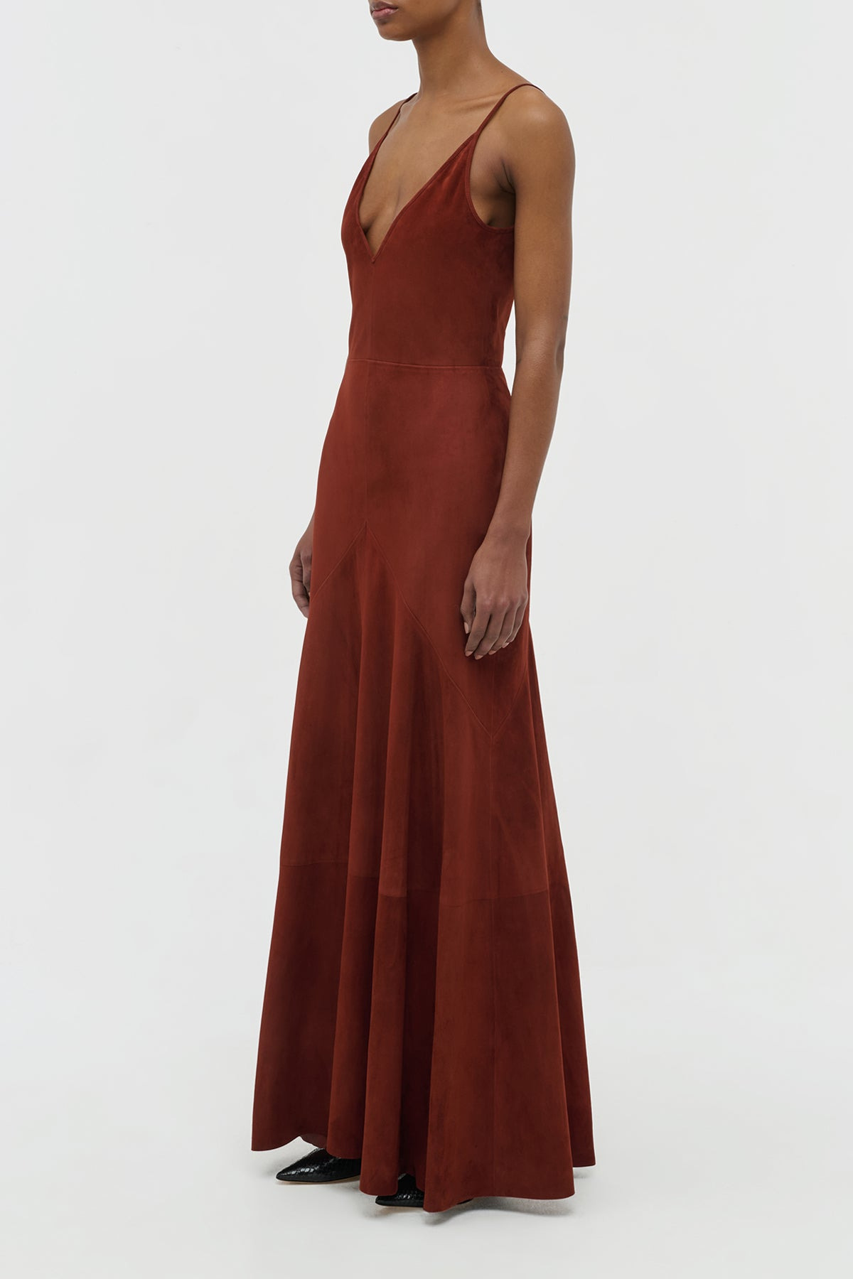 Brigita Slip Dress in Burnt Sienna Suede - 3