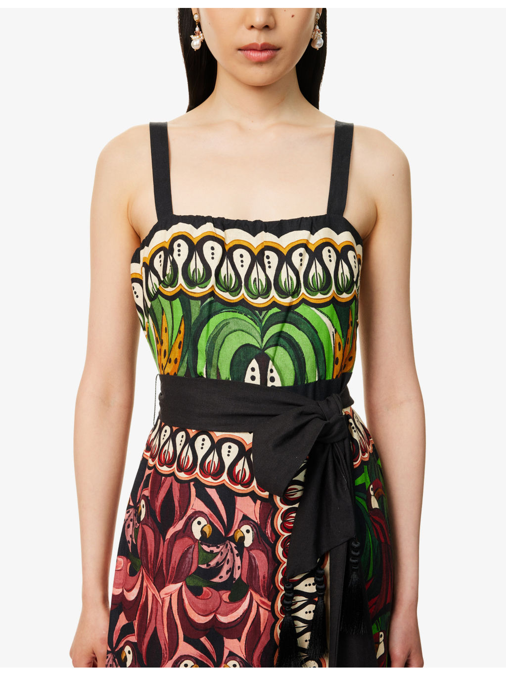 Coconut Tree Flow Belted Linen-Blend Midi Dress - 5
