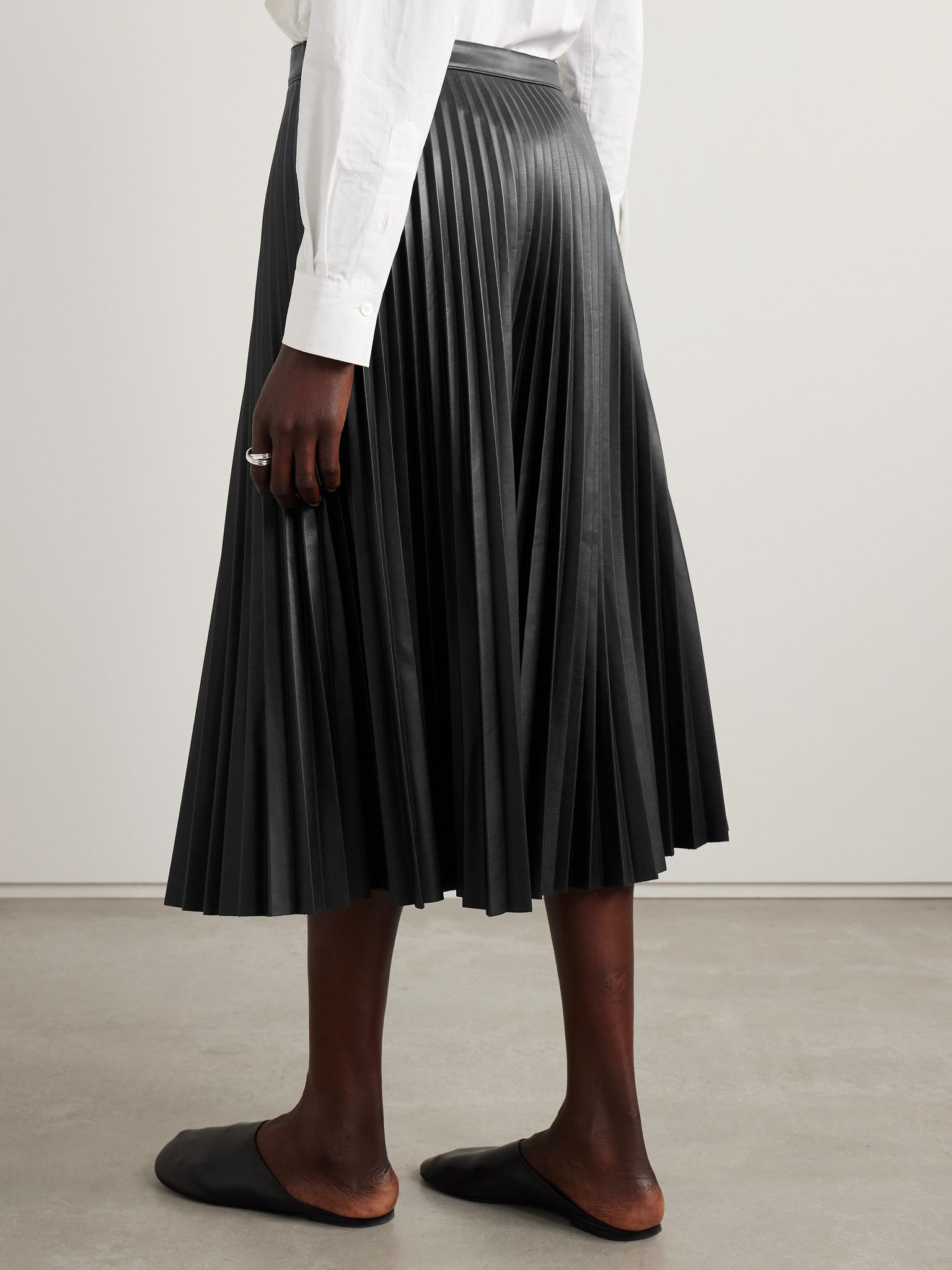 Daphne pleated vegan leather midi skirt Black - 4