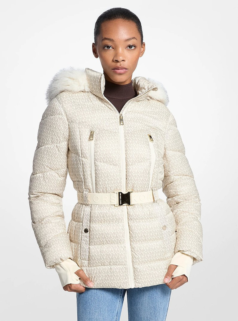 Faux Fur Trim Belted Puffer Jacket 1