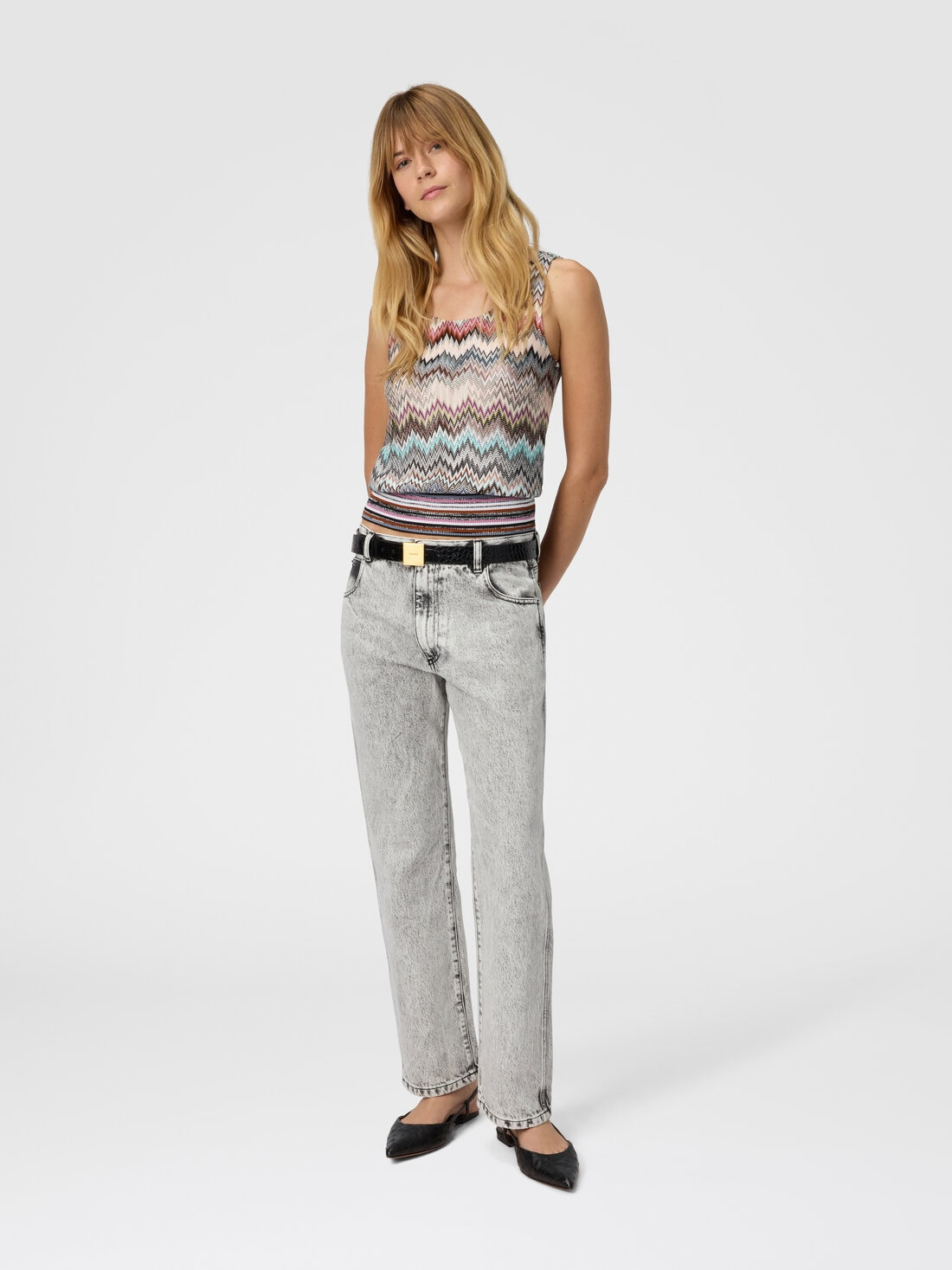 Sleeveless Top in Viscose with Zigzag Pattern - 2