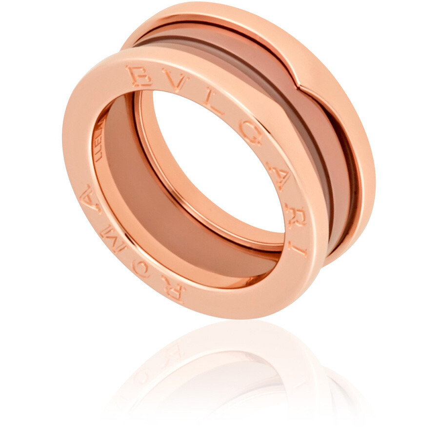 Bvlgari B.Zero1 18k Rose Gold and Cermet 2-Band Ring, Size 45 - 2