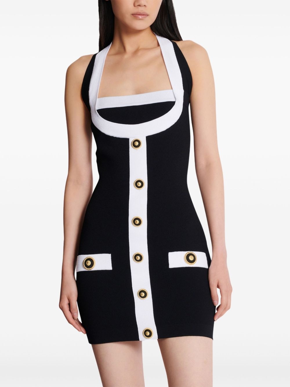 two-tone knitted mini dress - 6