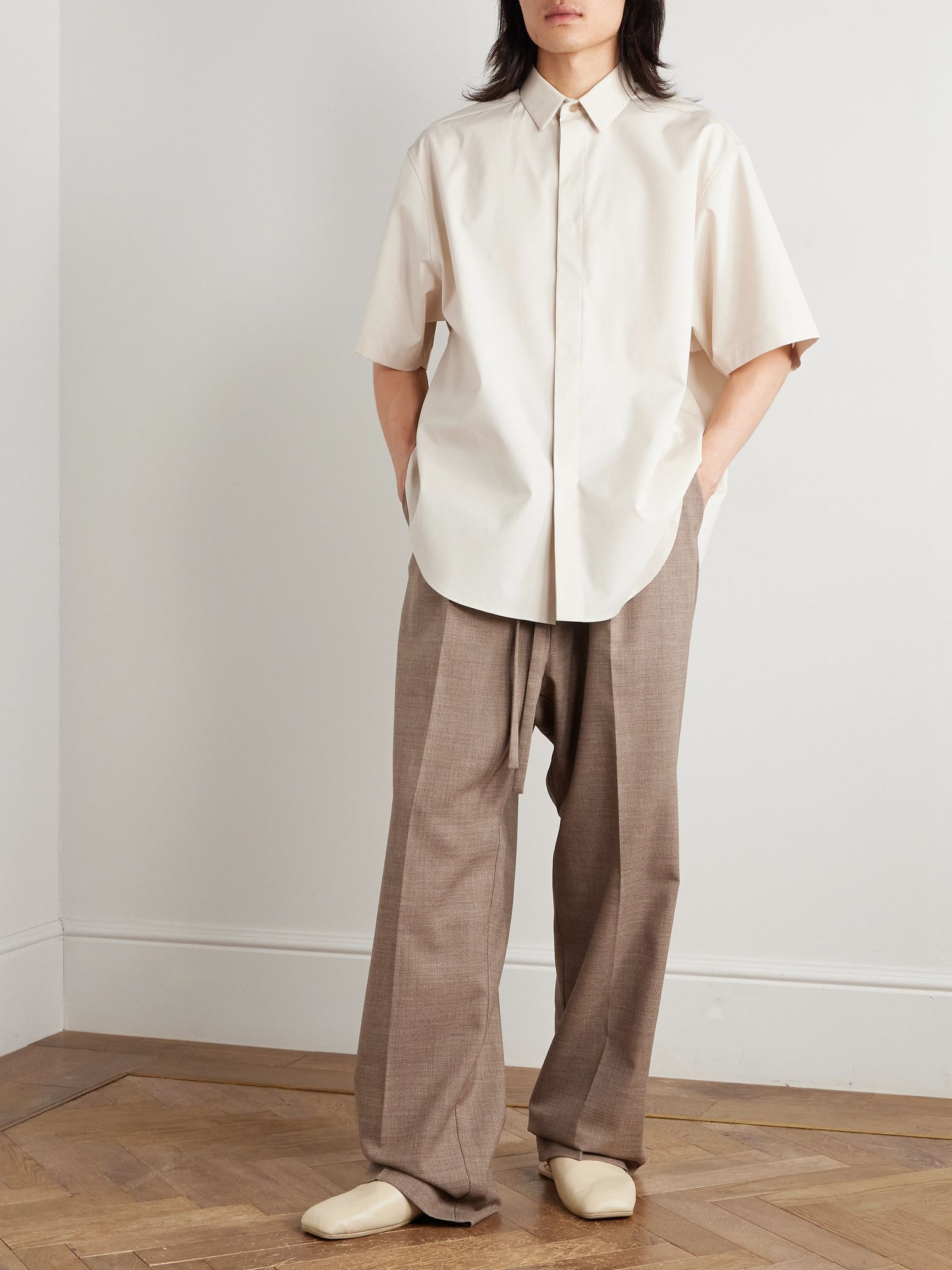Oversized Stretch-Cotton and Wool-Blend Oxford Shirt Ivory - 2