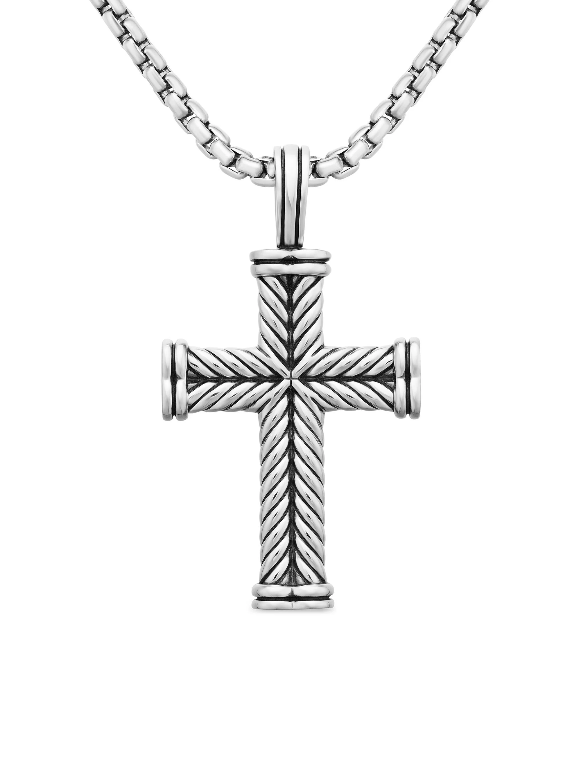 Men's Chevron Cross Pendant in Sterling Silver, 33mm - Silver - 1