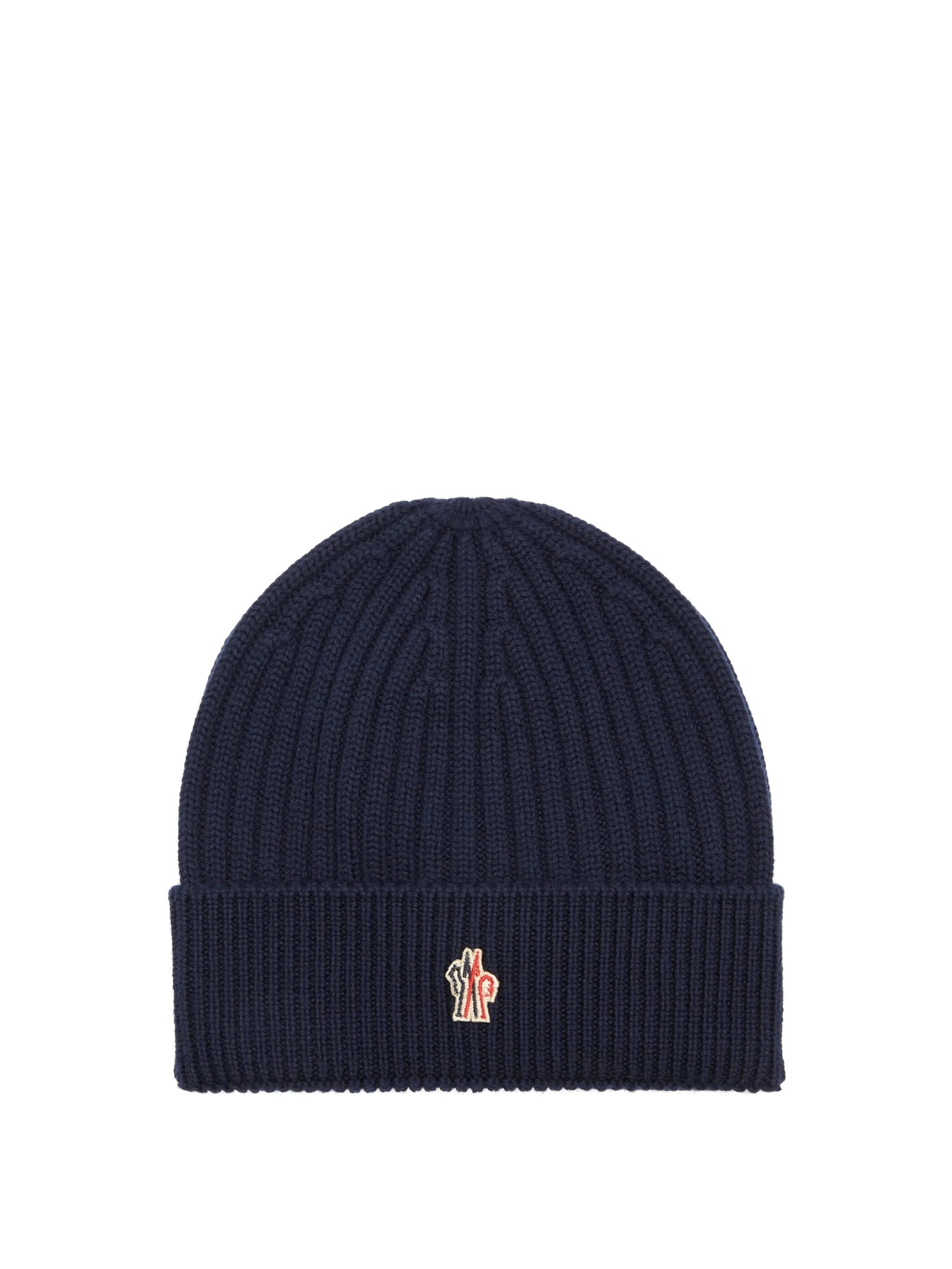 Logo-patch ribbed wool beanie hat - 1