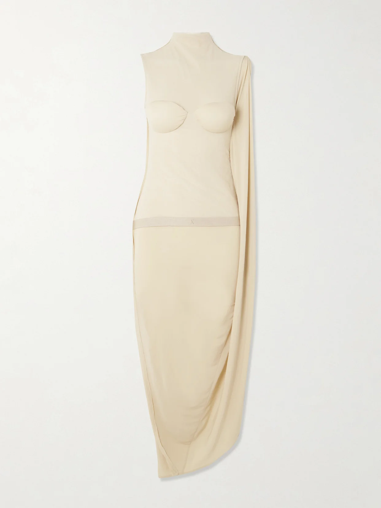 Asymmetric Draped Appliquéd Mesh And Stretch-jersey Dress - 1