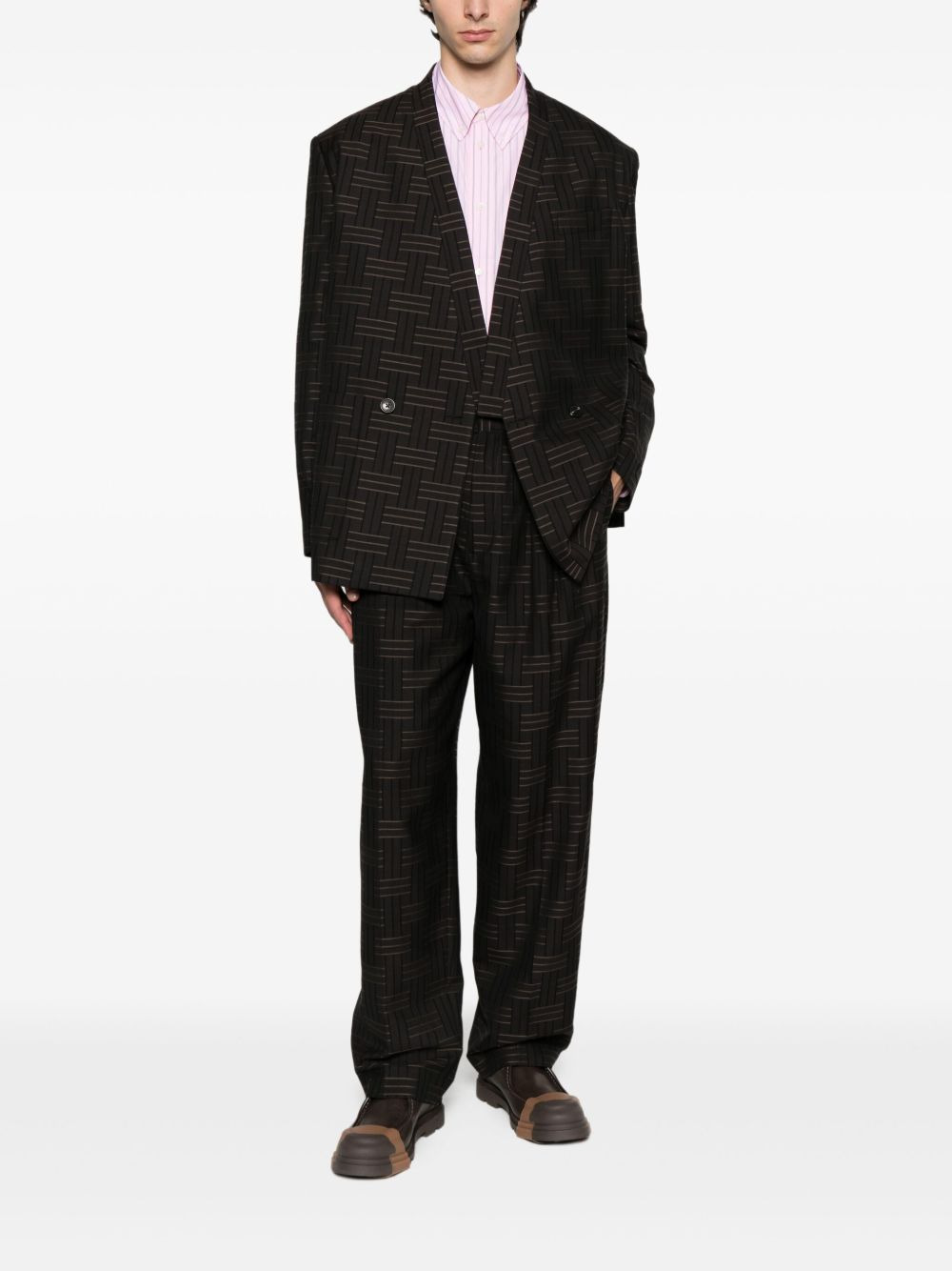 pleated patterned straight-leg trousers - 2