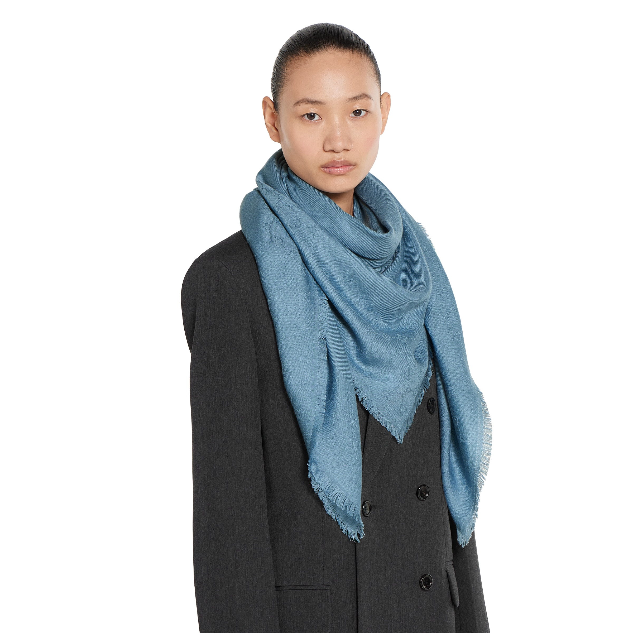 GG wool silk jacquard shawl - 3