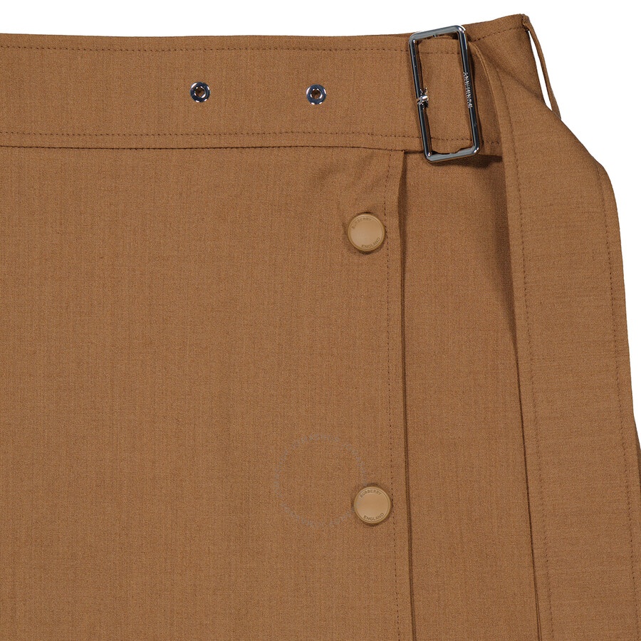 Burberry Ladies Keeley Warm Walnut Belted Mid-Length Skirt - 7